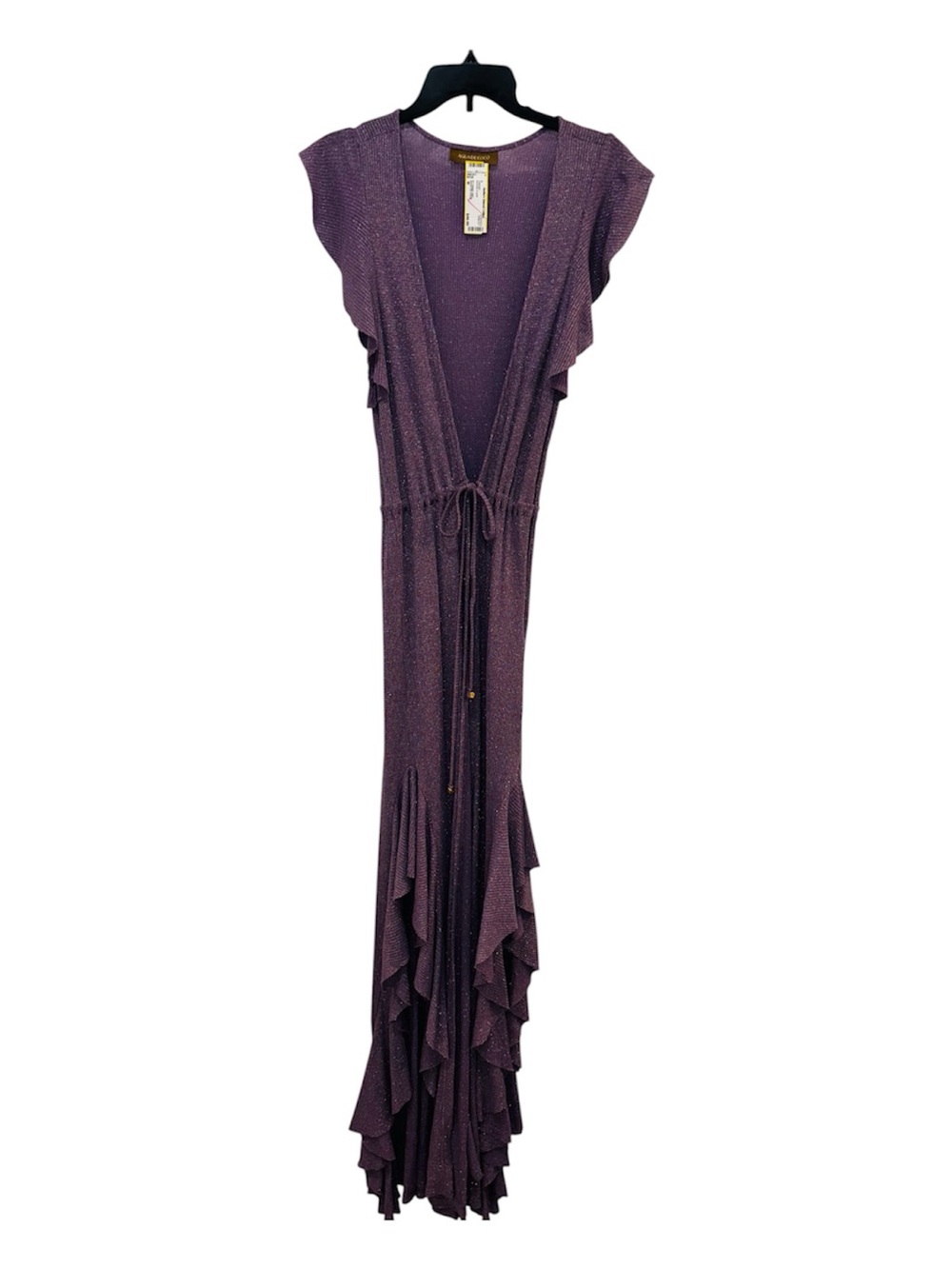 Elegant Purple Ruffle Swim Cover-Up with Waist Tie